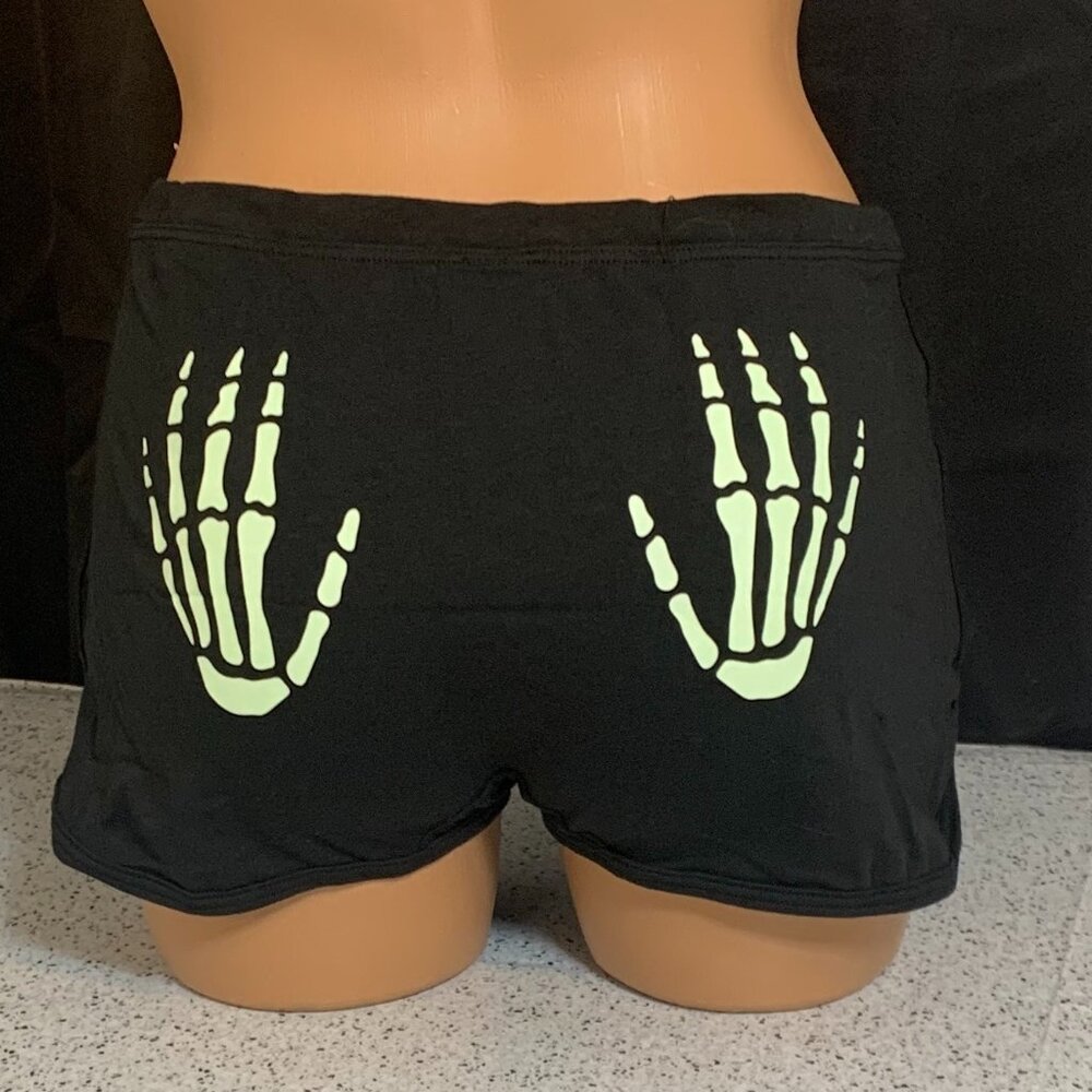 Victoria's Secret PINK Dorm Boyshort Shorts SKELETON Halloween GLOW-IN-THE-DARK